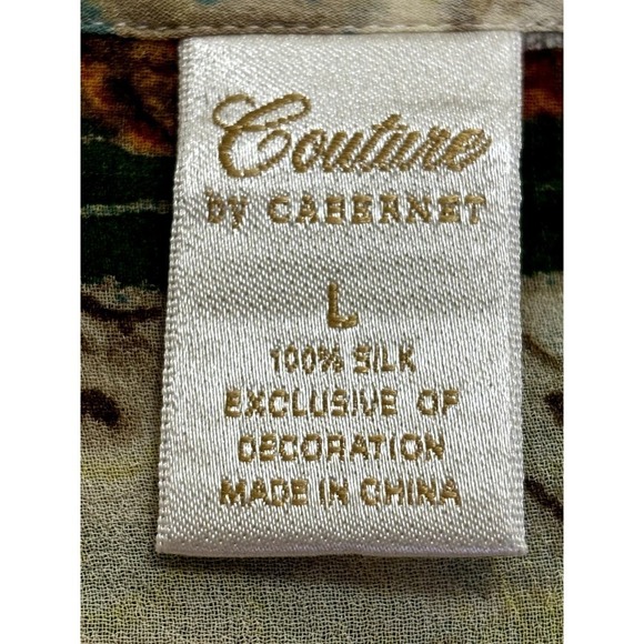 Couture by Cabernet yellow/tan/blue silk tunic, large, tropical, beach, holiday - Picture 5 of 5